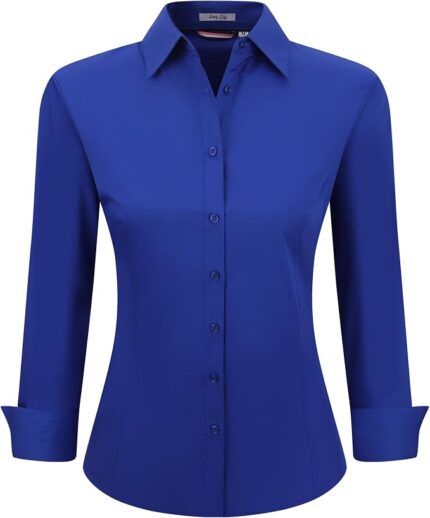 Esabel.C Womens Button Down Shirts Long Sleeve Regular Fit Stretch Work Blouse